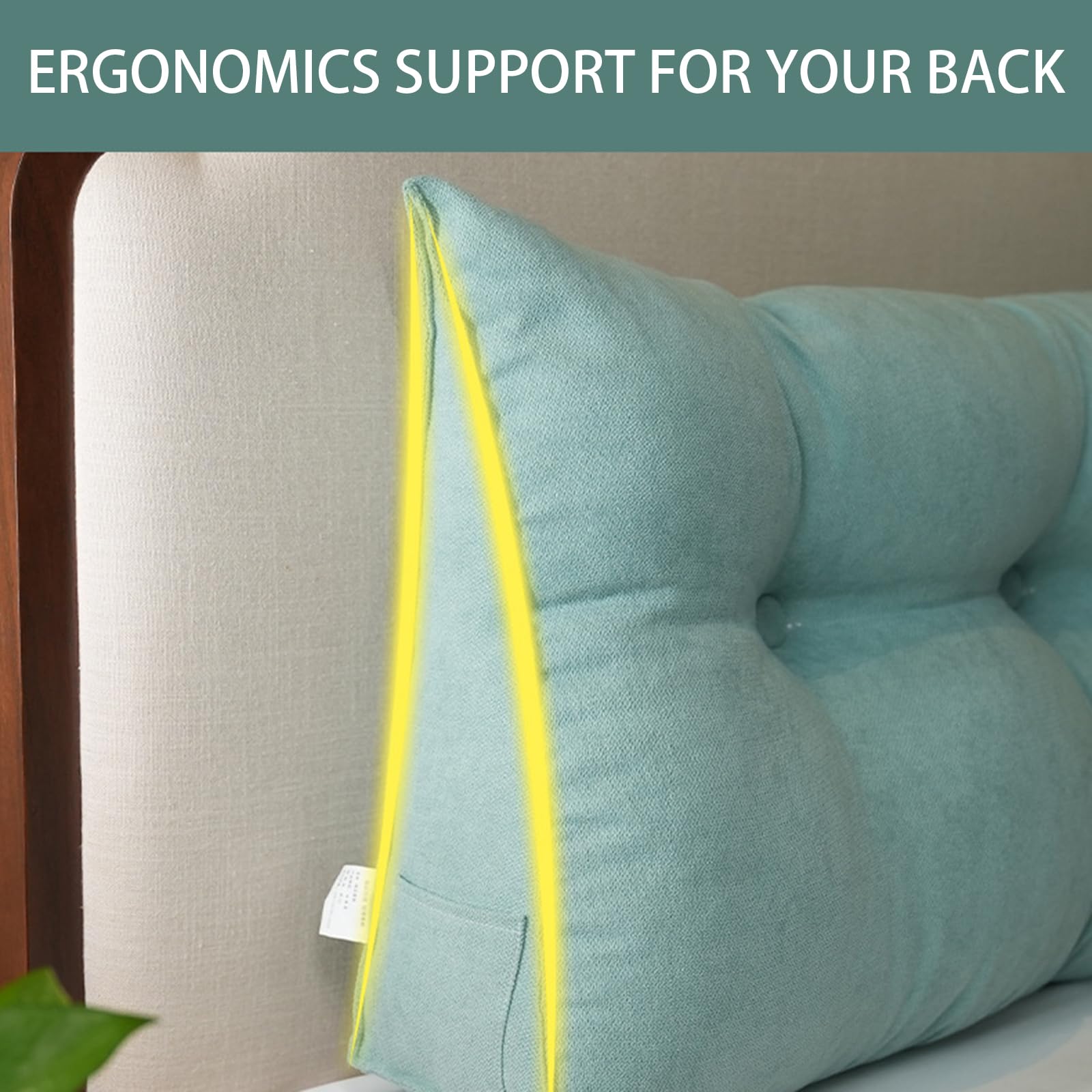 Wadser Headboard Pillow Twin Beige, Wedge Pillow Triangular Backrest Lumbar Pillow, Positioning Support Bolster Cushion Dorm Headboard Pillow