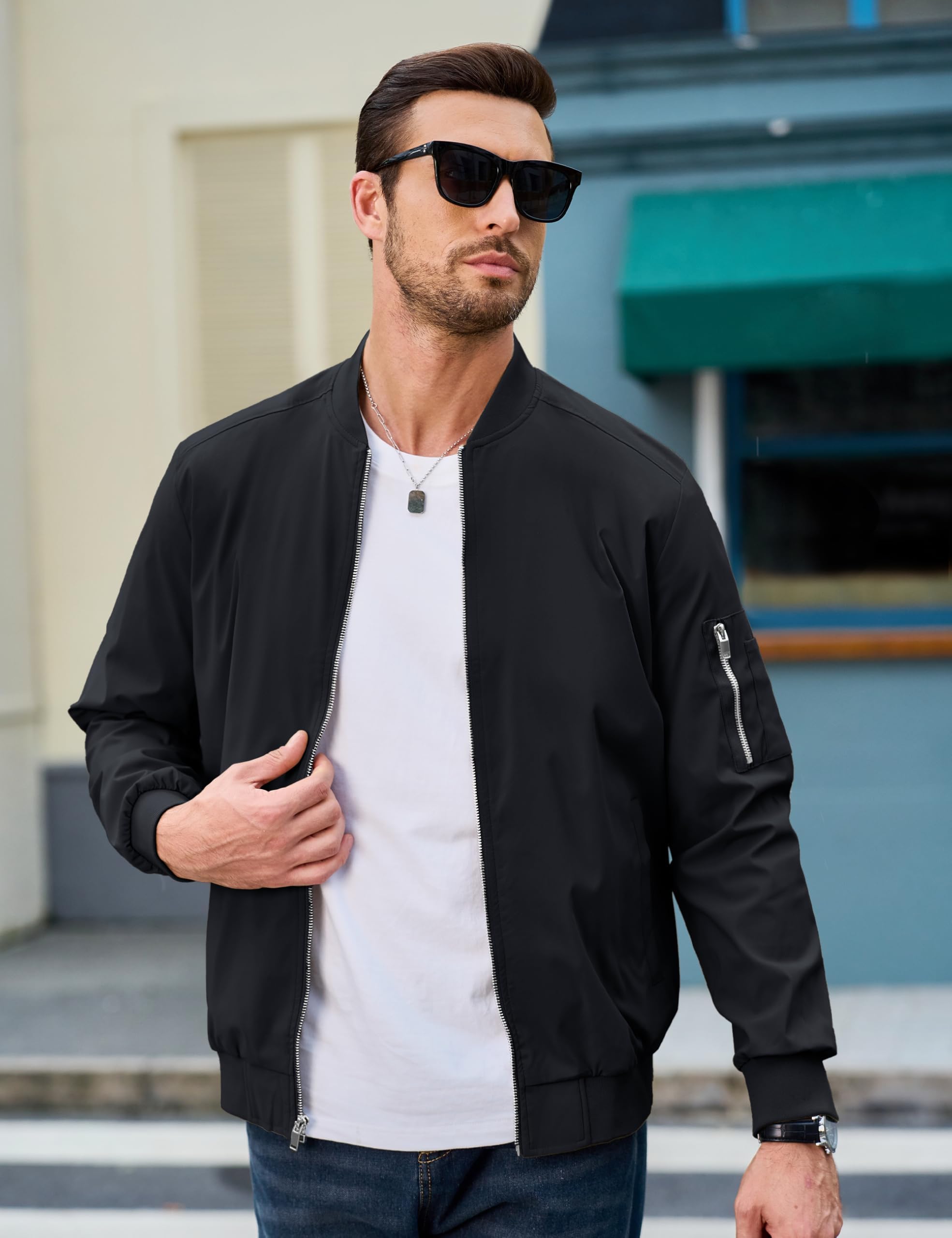 MAGCOMSEN Giacca militare da uomo da combattimento militare, da uomo, con chiusura a cerniera, XL, colore verde militare