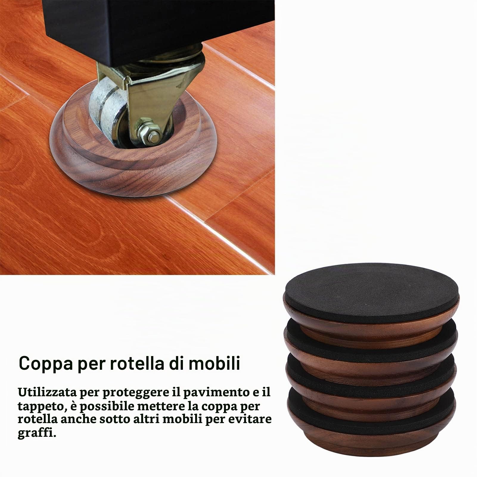 Coppe per Rotelle per Pianoforte, Protezione Antiscivolo e Antirumore, in Noce, per Pianoforte Verticale e Mobili, Stabile e Resistente, Facile da Installare, Versatile per Mobili e Pavimenti