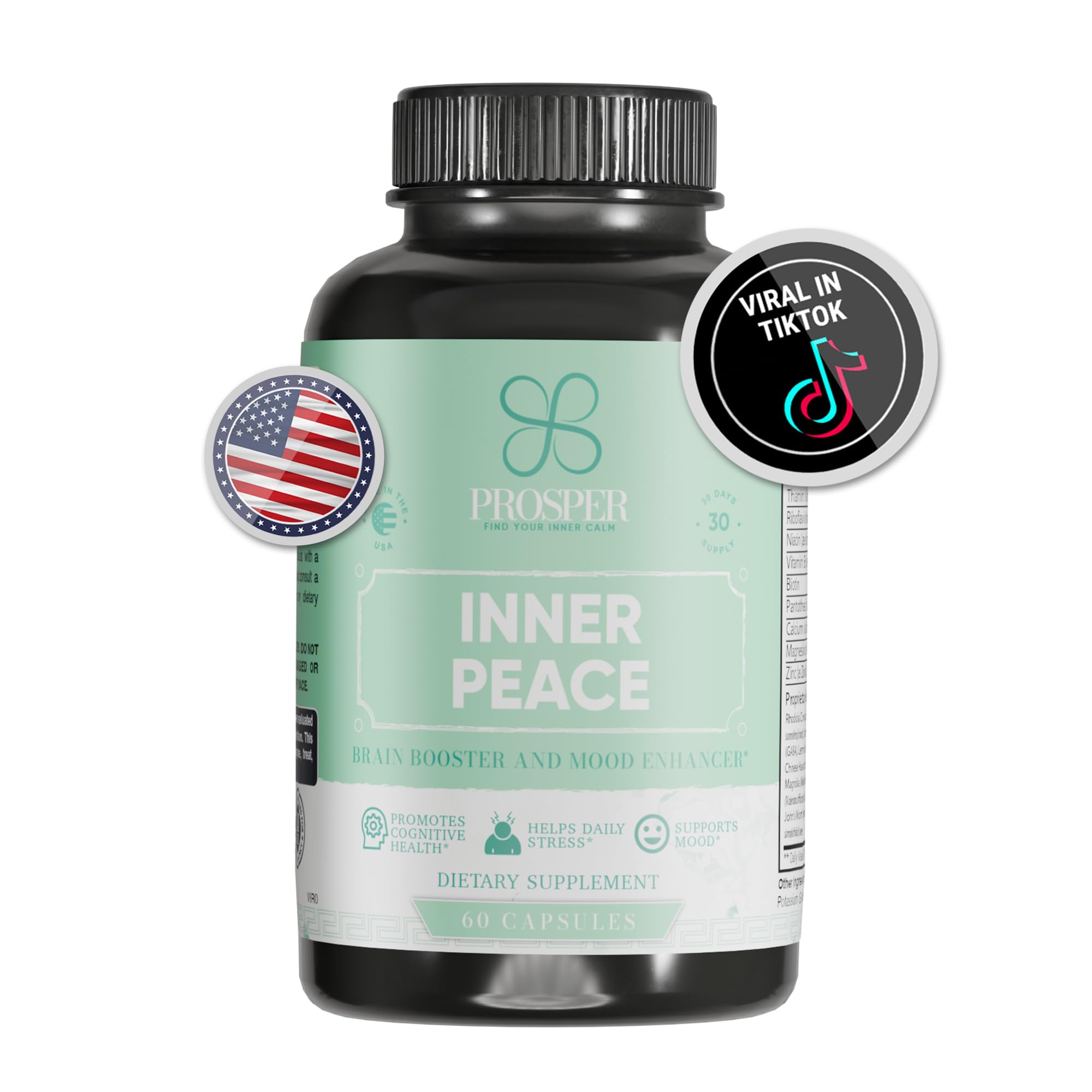 Prosper™ Inner Peace | Anxiety and Stress Relief Supplements - Supports Calmness & Relaxation with Ashwagandha L-Theanine, GABA & Rhodiola - Mood Support Supplement for Men & Women - 60 Capsules