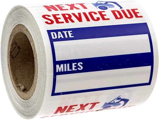 Oil Change Service Reminder Stickers / 100 Red Clear Blue Next Service Due Removable Labels / 2" x 2" Square Automotive Oil Change Sticker