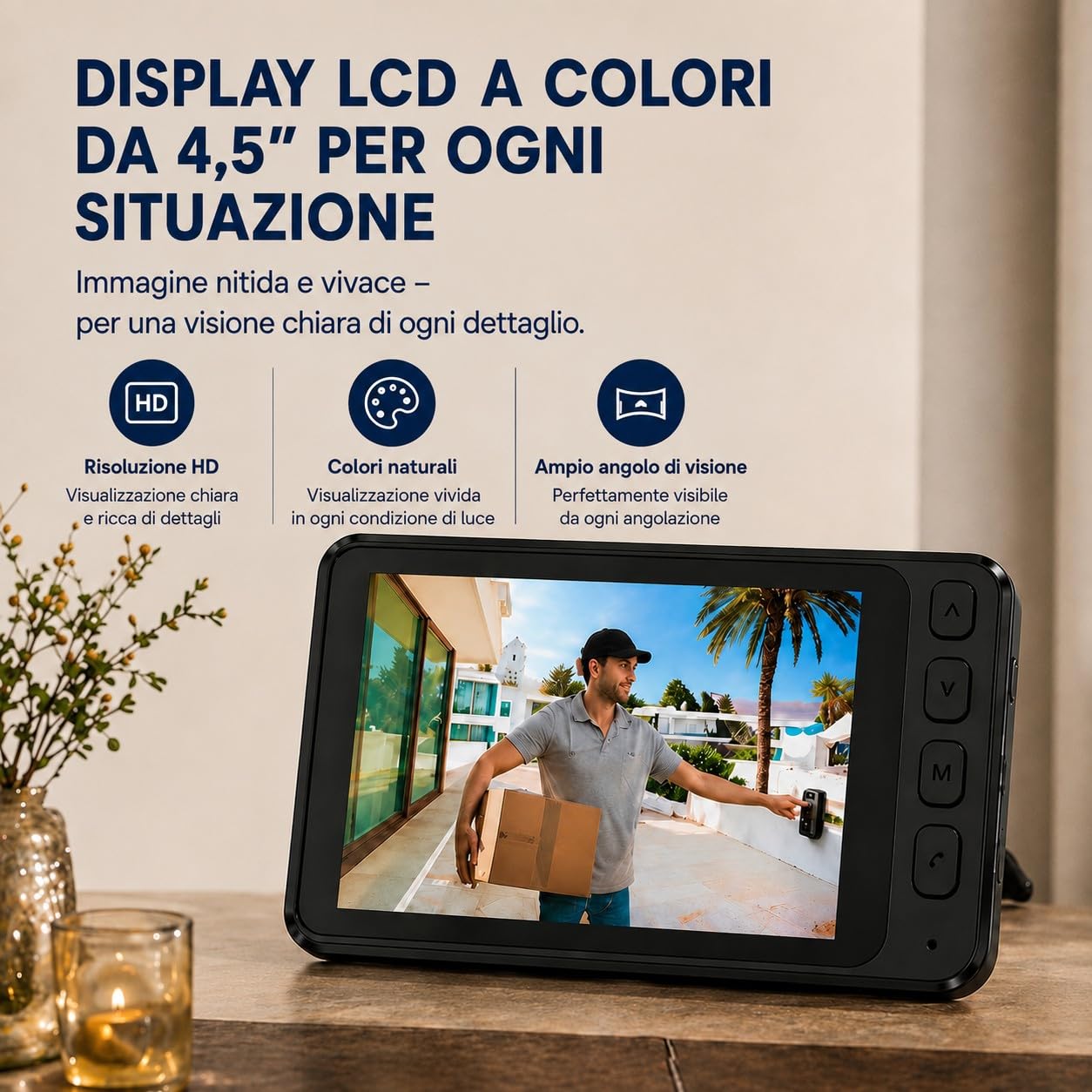 Videocitofono Campanello Senza Fili da Esterno con Schermo IPS 4,5'' Telecamera HD che Supporta la Visione Notturna a Infrarossi, Audio Bidirezionale Campanello Senza Fili Nessun WiFi o Abbonamento
