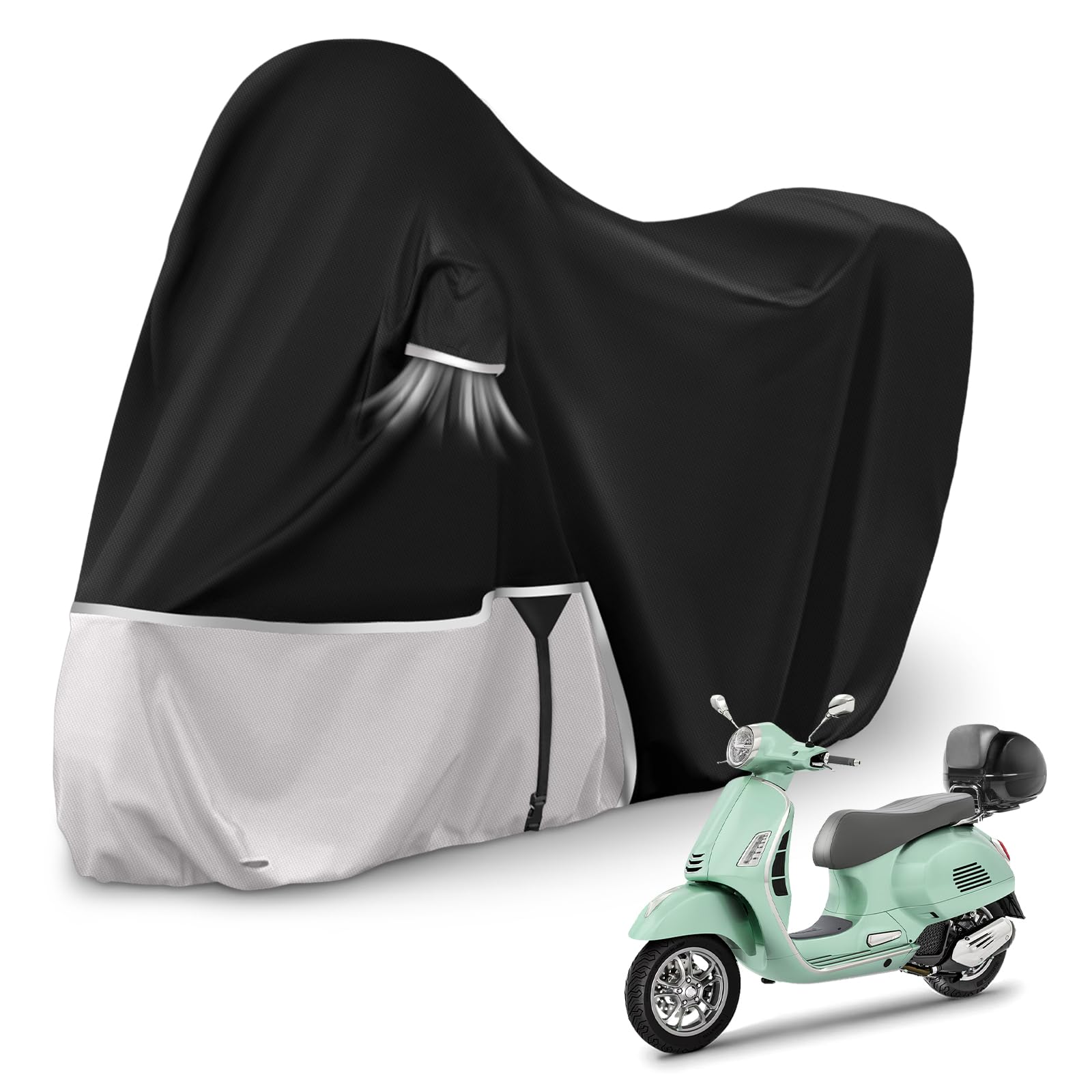 Telo moto per esterno per Piaggio Vespa GTV GTS GT60/125/200/250/300 (con bagagliaio), 420D tessuto Oxford impermeabile resistente all'inverno telo coprimoto copri moto