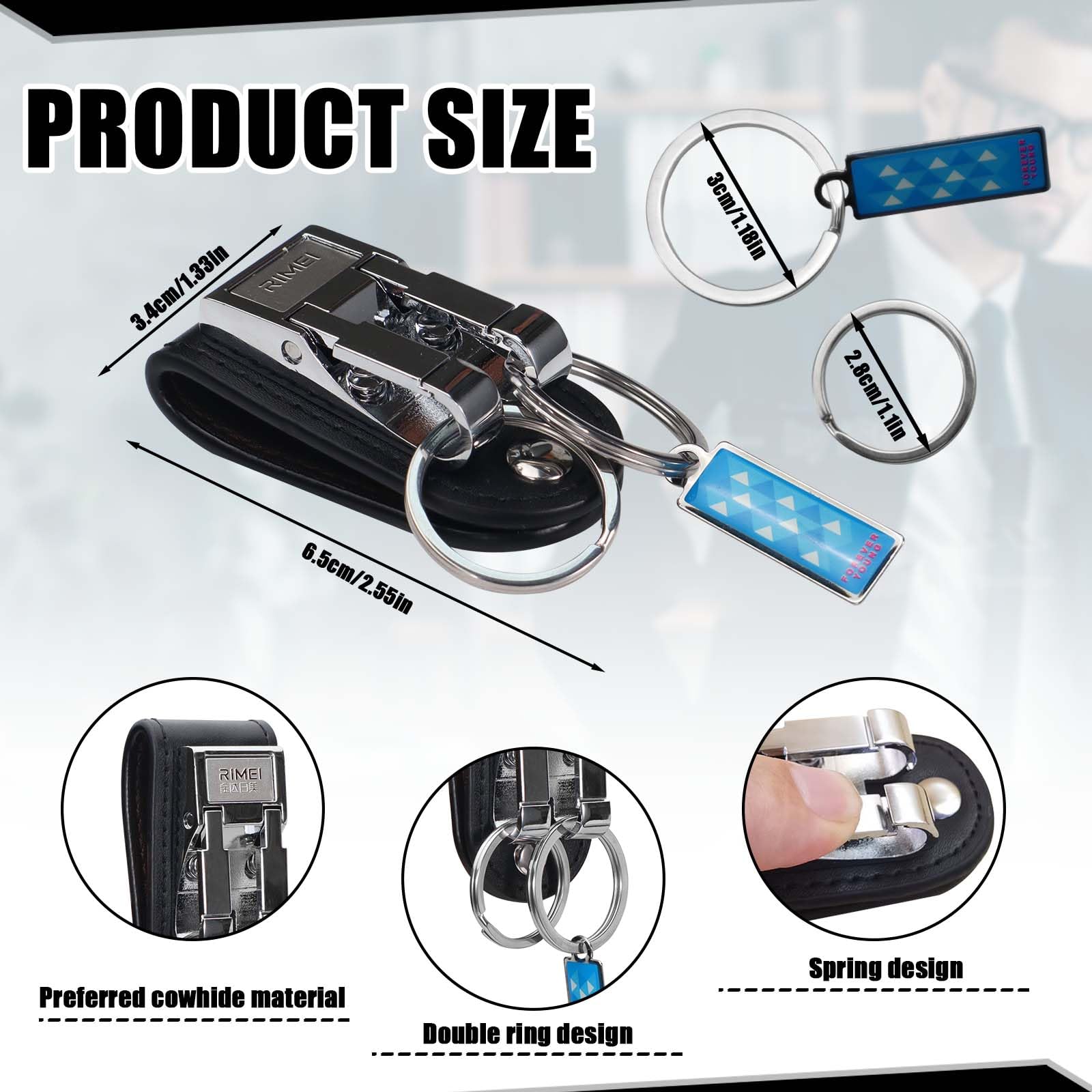 Heavy Duty Belt Clip Keychain, Duty Belt Key Holder Leather, Belt Clip for Keys, Belt Loop Keychain (Black)