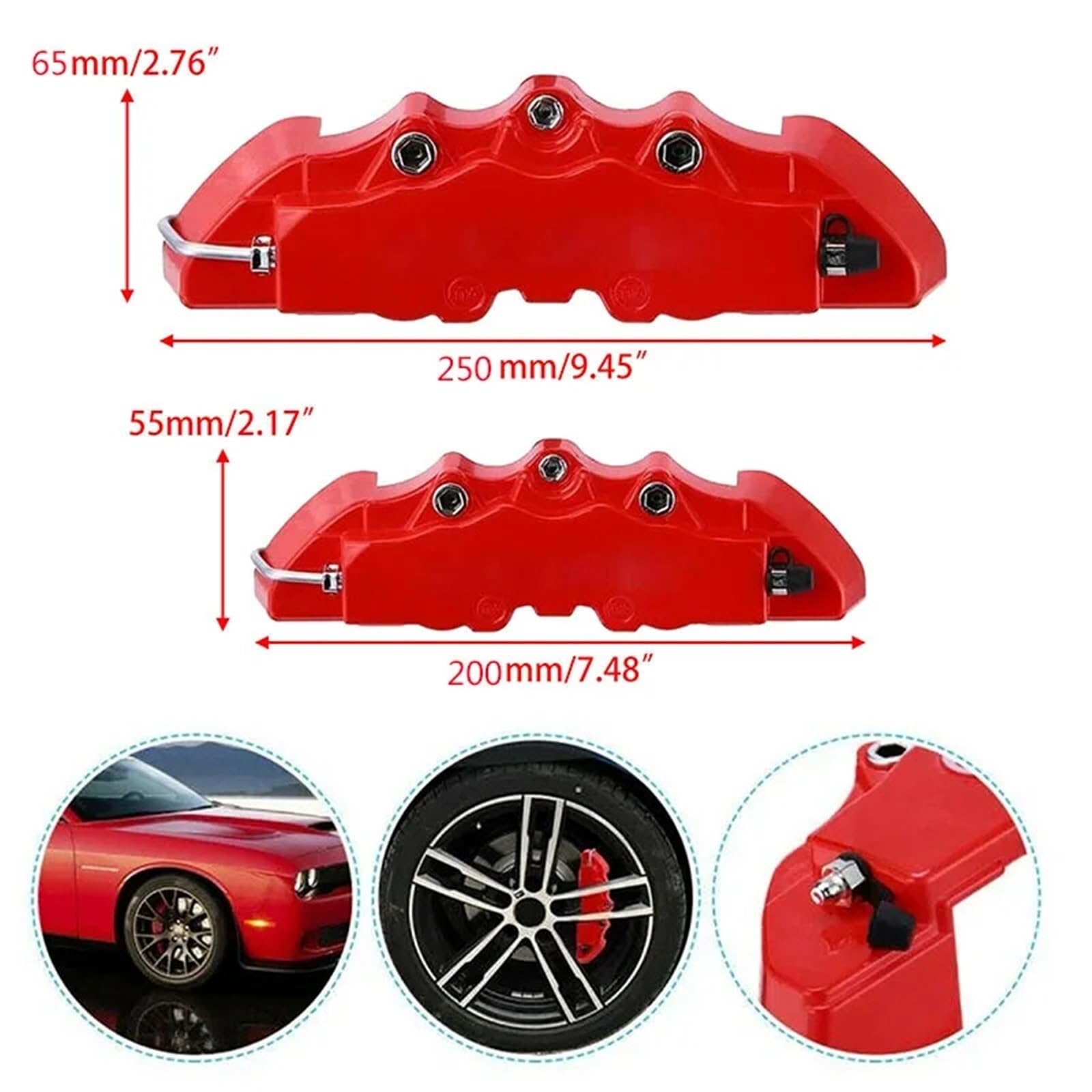 Osłona Zacisku Hamulca Tarczowego 4 sztuki osłon zacisków hamulcowych 3D z przodu i tyłu M+S Racing tworzywa sztucznego, ozdoba piasty koła, części samochodowe Osłona zacisku hamulcowego