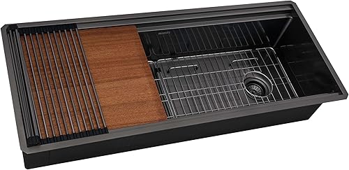 Vista 54 de Ruvati RVH7121BL - Fregadero de cocina de acero inoxidable negro de 21 pulgadas