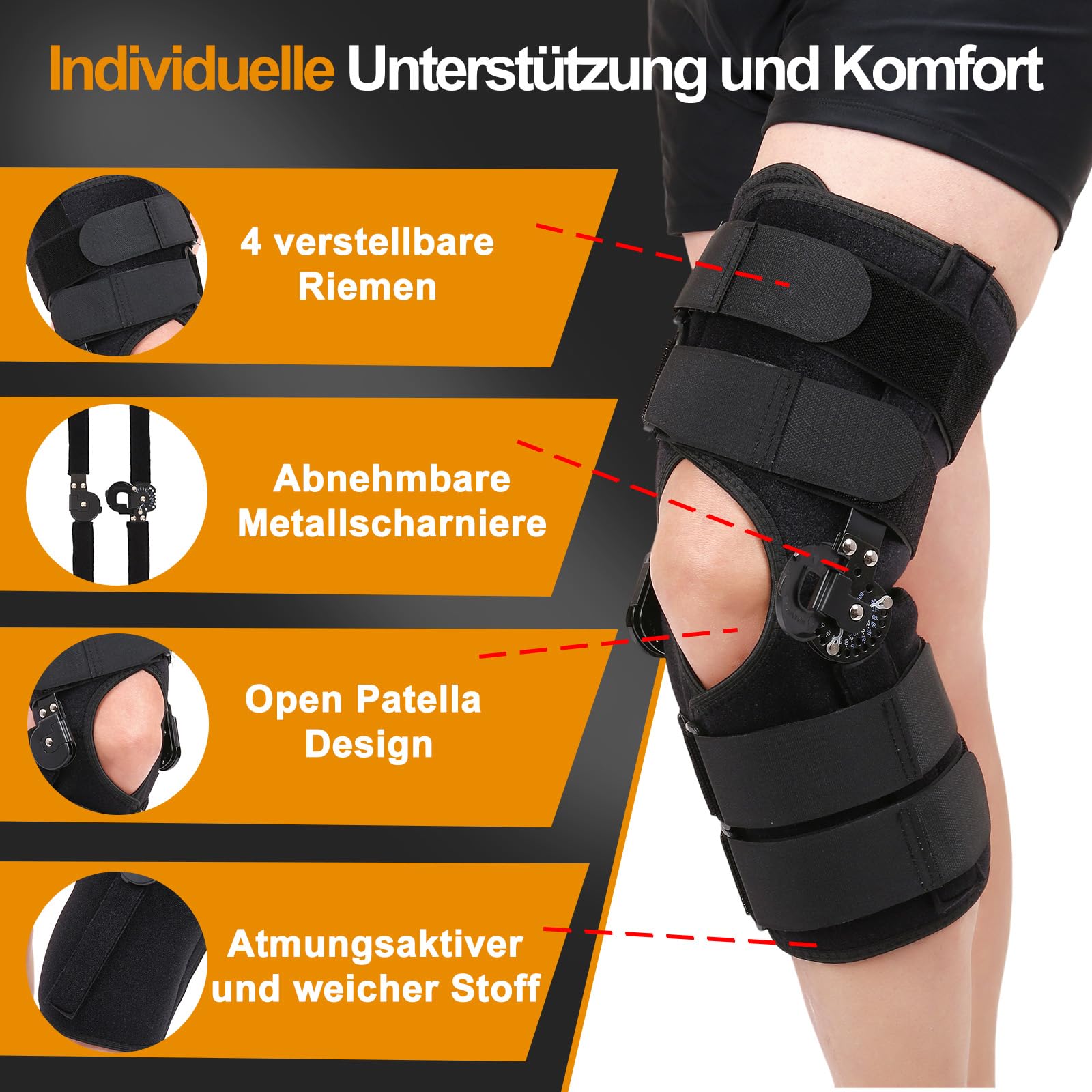 Rodillera de rodilla ajustable estabilización ROM postoperatoria férula de rodilla férula de rodilla con estabilización articular estabilizadores de piernas para desgarros de menisco (M)