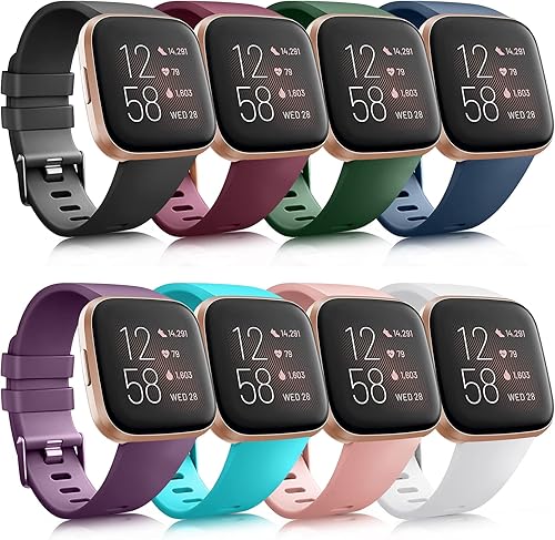 Paquete de 8 correas deportivas compatibles con Fitbit Versa 2, Fitbit Versa, Versa Lite, Versa SE, correas clásicas de silicona suave de repuesto