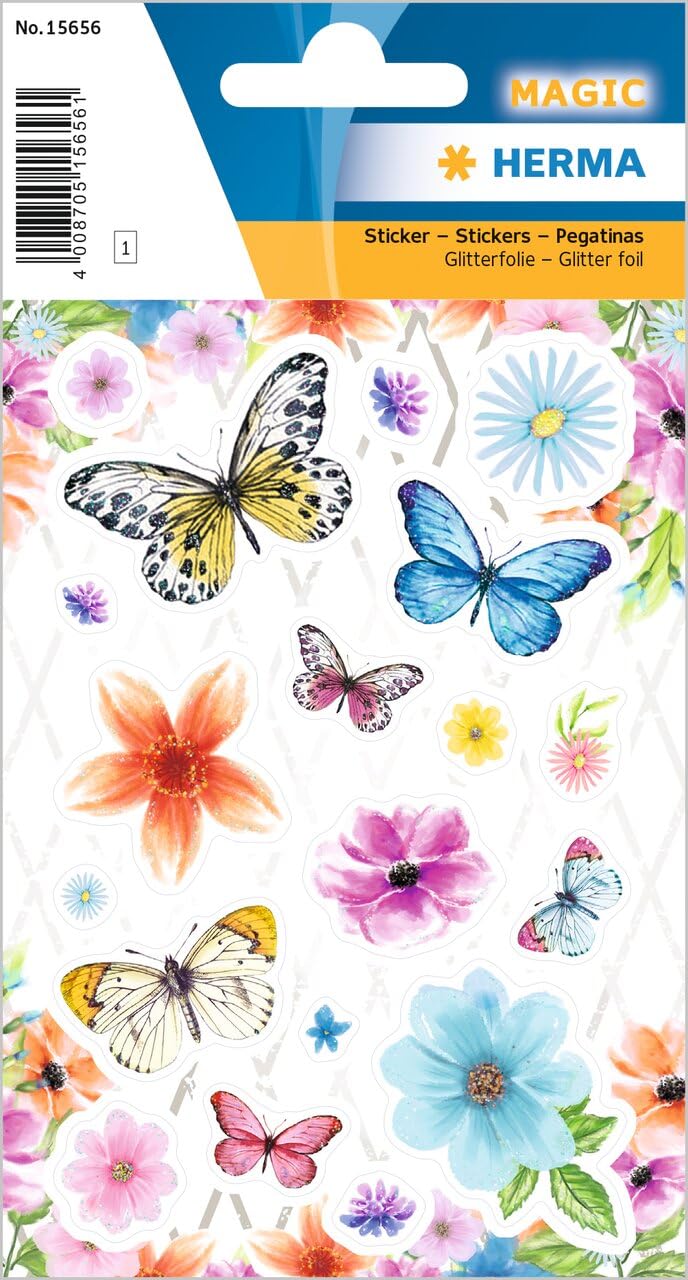 HERMA Glitter Sticker Permanent Flowers + Butterflies
