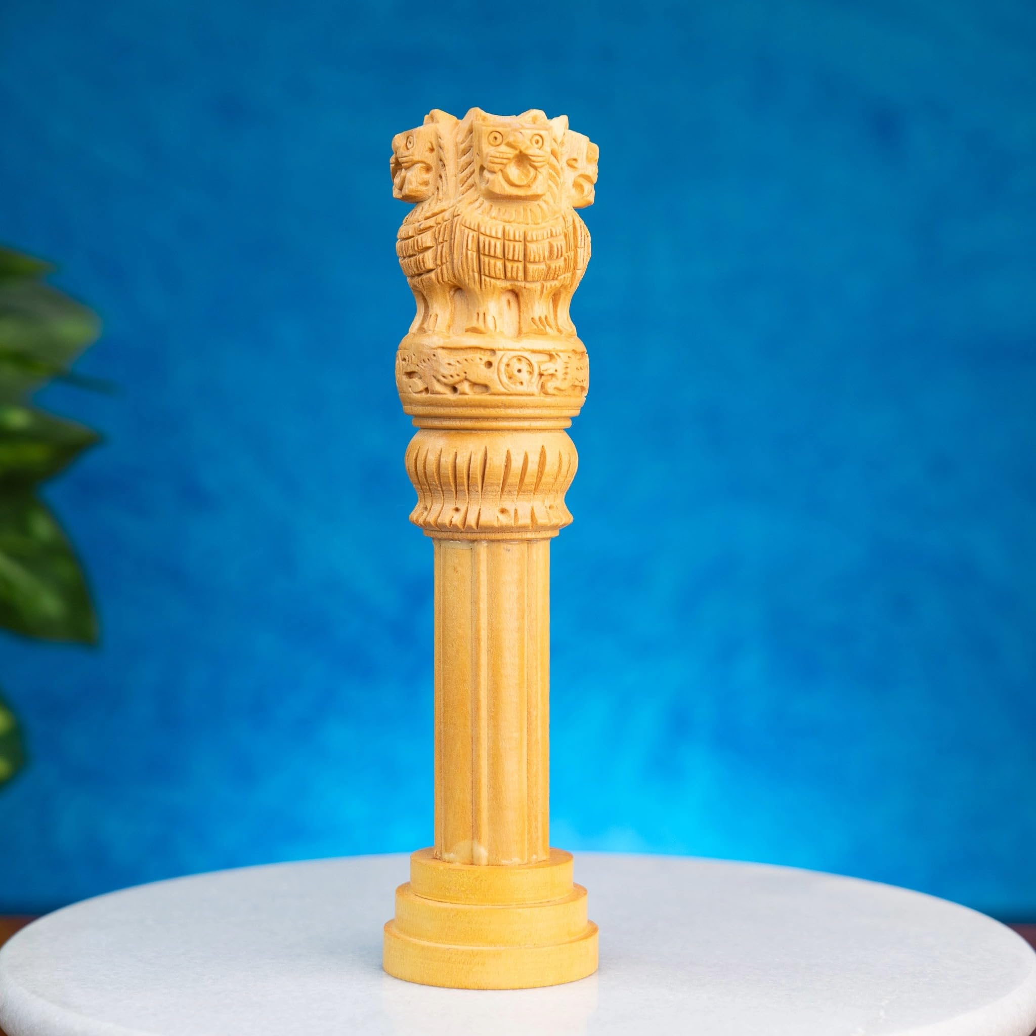 Wooden Ashoka Pillar, 8 inches Handcrafted Decorative Showpiece, Traditional Indian Souvenir 2