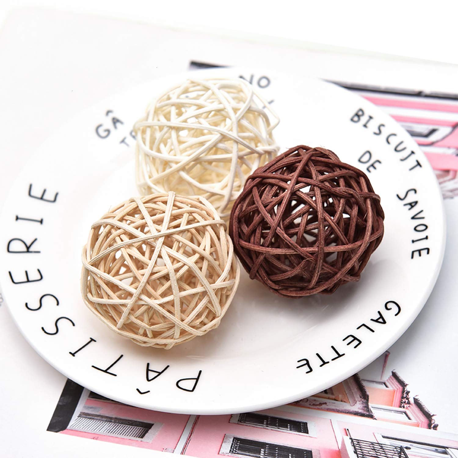 Amazon Com Pomeat 15pcs Wicker Rattan Balls Decorative Ball Orbs Vase Fillers Table Decor Wedding Party Decoration Home Kitchen