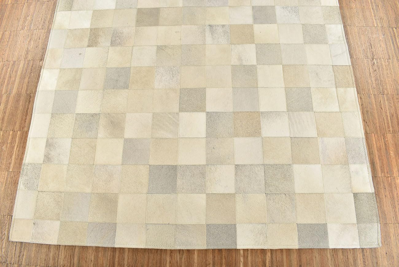 Kuhfelle Online & Nomad KUHFELL Teppich HELLGRAU BEIGE Natur Patchwork 120 x 180 cm Echtleder Fell Teppich (Hellgrau)
