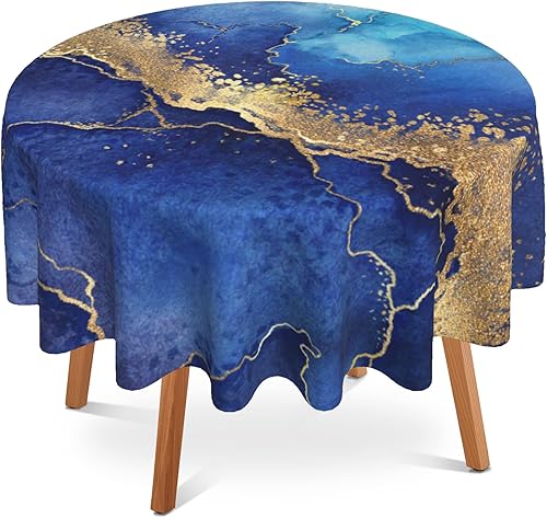 UIUPRO Mantel redondo de mármol azul dorado de 60 pulgadas, mantel geométrico abstracto, impermeable, resistente a las manchas, a las arrugas,
