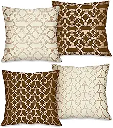 kit com 4 Capa de Almofada para Sofá 45x45 (Arte Abstrata Marrom Bege)