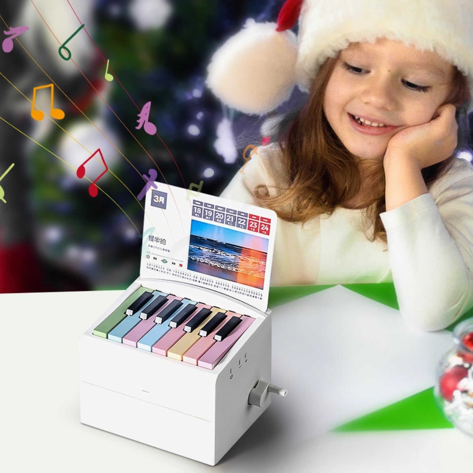 Calendario de piano con 52 partituras, mini calendario de teclado electrónico con notas musicales, calendario de escritorio musical con teclas de piano integradas, regalo de cumpleaños novedoso para