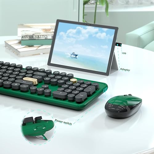 Miniatura 5 de NEOBELLA - Juego de teclado y mouse inalámbricos para computadora, colorida máquina de escribir flotante, receptor USB, teclado y mouse con