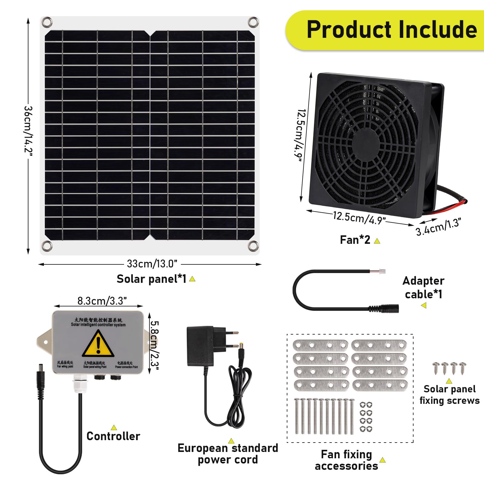 MUALROS Solar Ventilator, 15W Solarpanel Ventilator mit DC Doppelventilator für kleine Hühnerställe, Gewächshäuser, Schuppen, Haustierhäuser, Fensterauspuff