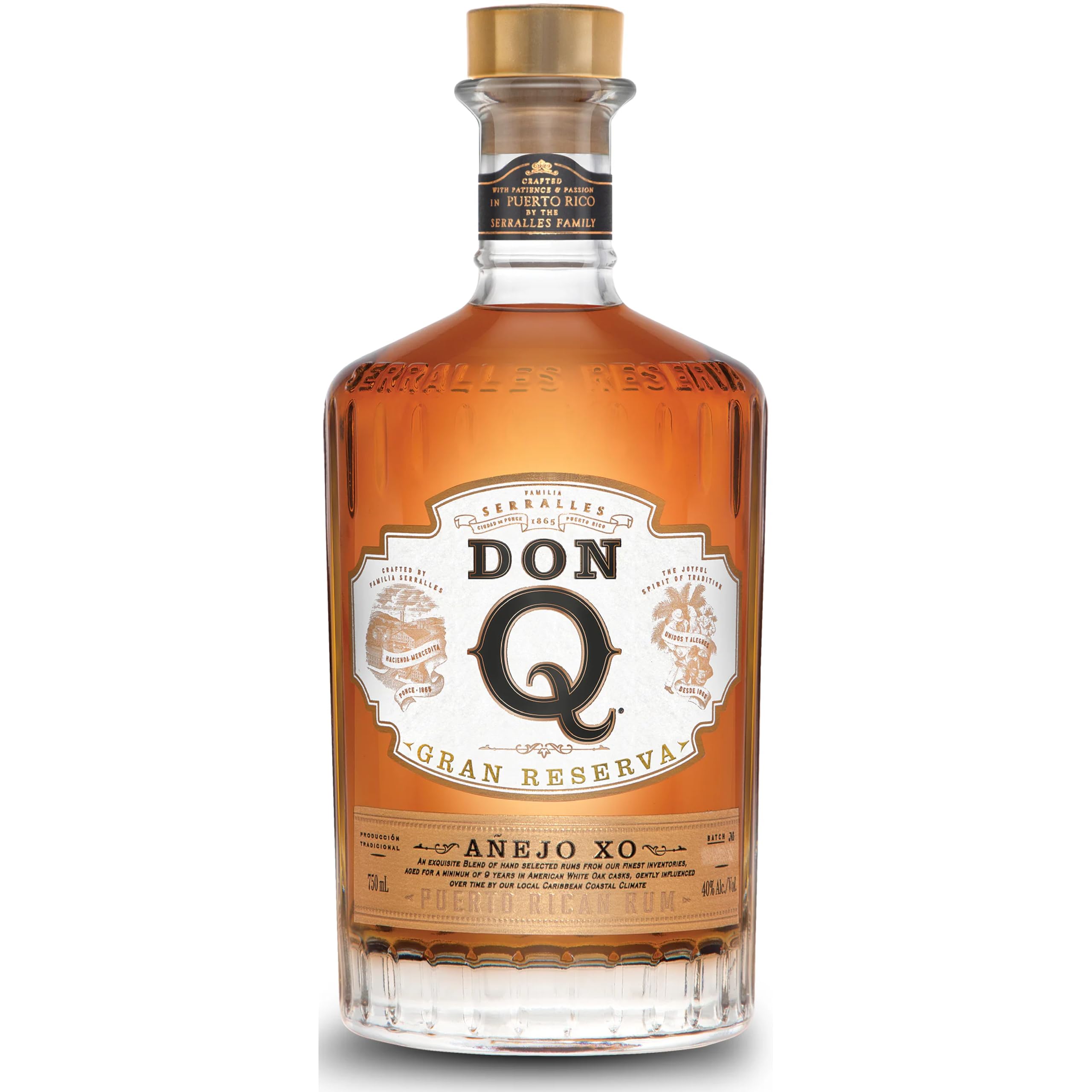 Don Q Gran Reserva Añejo XO Puerto Rican Rum 70cl, 40 percent ABV – Blend of 9–12 Year Rums with Solera up to 50 Years - Elegant Sipping, Manhattan & Old Fashioned – Gift Box