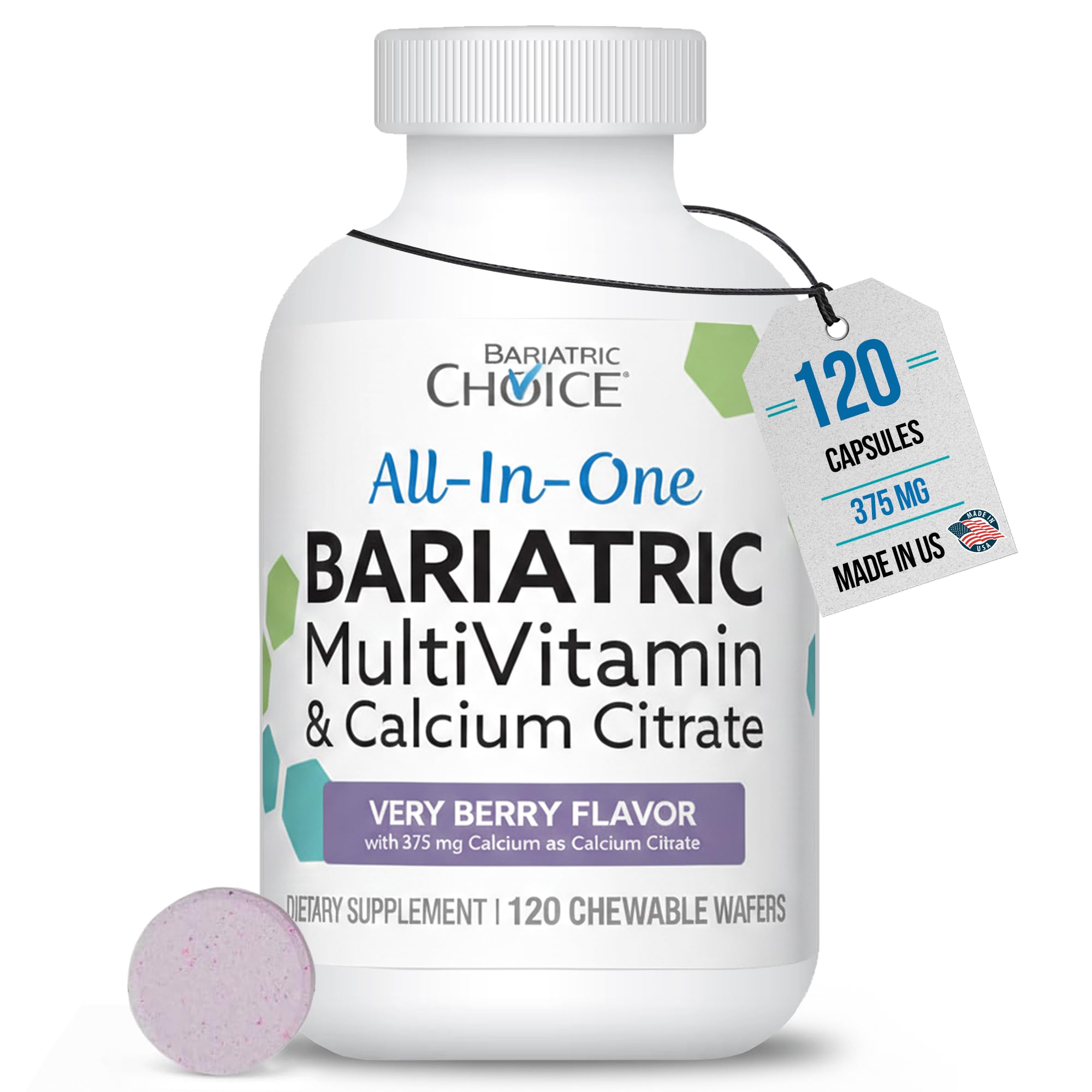 Bariatric Choice All-in-One Chewable Bariatric MultiVitamin with Iron & Calcium Citrate, Very Berry (120ct)