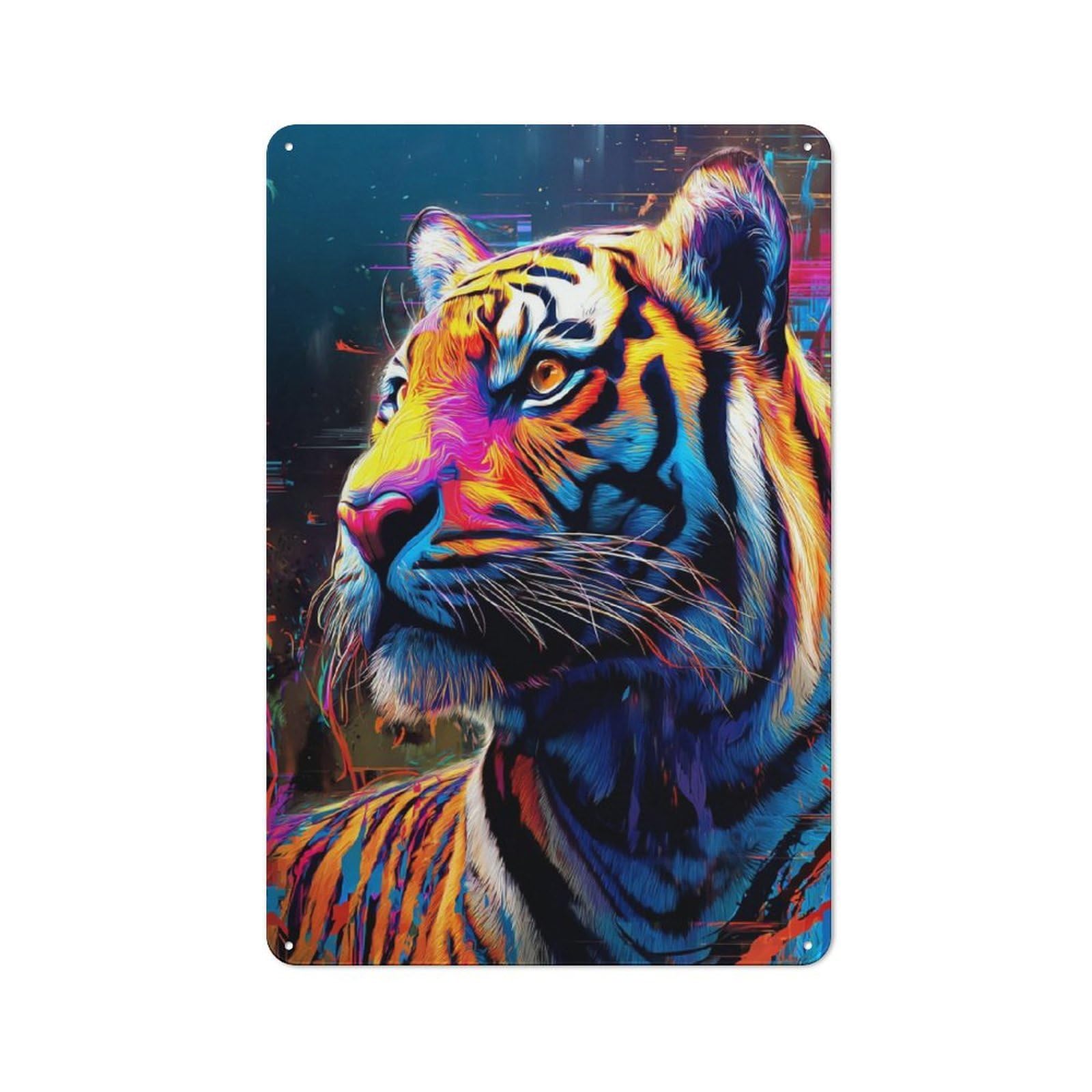 Junmoney Colorful Tiger Portrait -4 Vintage Tin Sign 30X20cm Featuring For Workshop Wall, Gift For Metal Sign Collectors During The Christmas Season