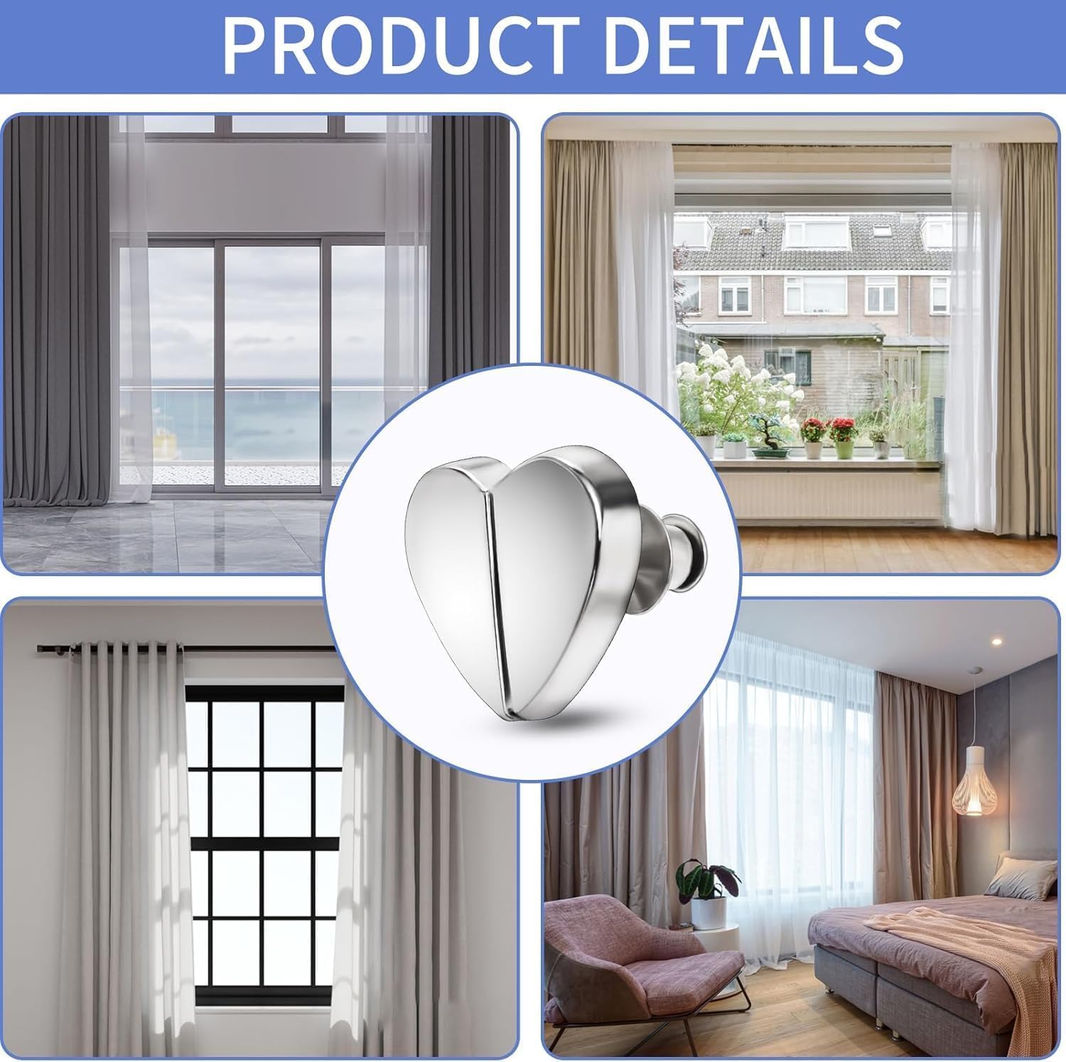 Heart-Shaped Magnetic Curtain Clips, No-Drill Curtain Closure Magnets, Light Gap Blocking Tiebacks for Bedroom, Living Room, Bathroom & Office Drapes (10) — Amazon image 6