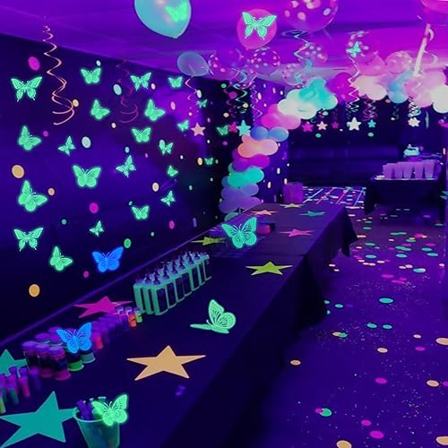 Miniatura 105 de SAOROPEB - Calcomanía 3D de mariposa que brilla en la oscuridad, 24 unidades, 3 tamaños, para decorar techo o pared, suministros de fiesta, 24