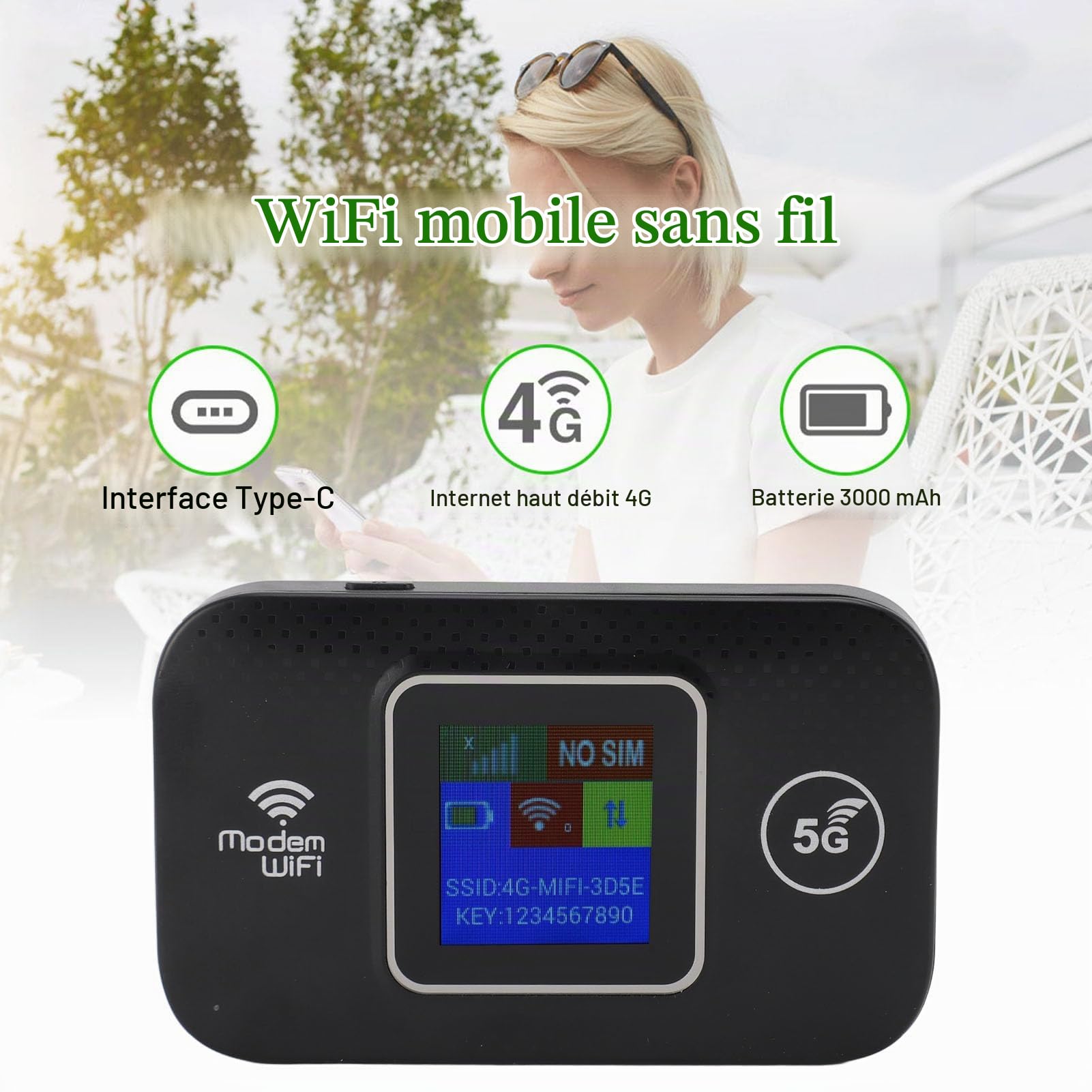 Routeur WiFi Mobile, WiFi Portable pour Les Déplacements, Routeur 4G LTE, Hotspot WiFi, Appareil à Emporter avec Vous, Connexion 300 Mbps/s de 10 Appareils en Même Temps