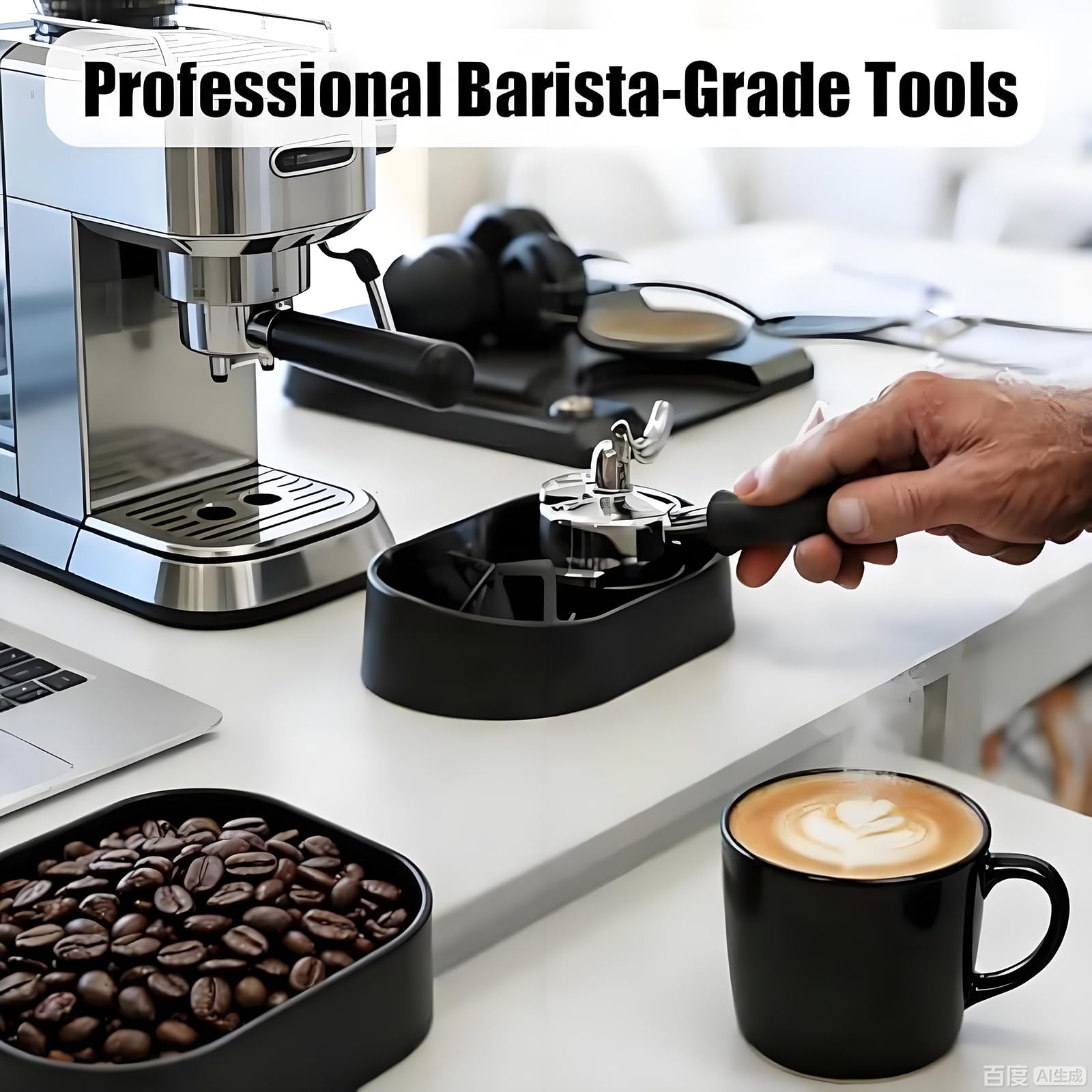 Kit per la pulizia del portafiltro del caffè – Pulitore automatico per bussare con stazione spazzola, raccogli terra e supporto per macchine da caffè espresso da 51/53/58 mm
