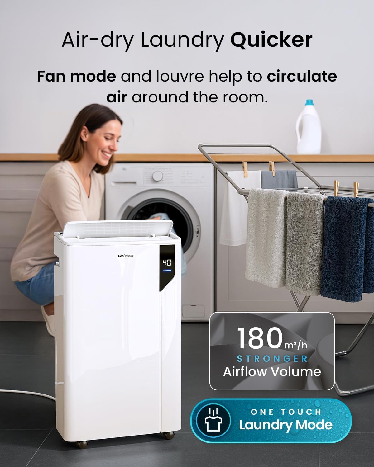 Pro Breeze® Deumidificatore Intelligente 20L/Die con Wi-Fi Sensore di Umidità Filtro a Carboni Attivi per Muffa e Umidità Modalità Bucato – per Casa Ufficio Camera da Letto