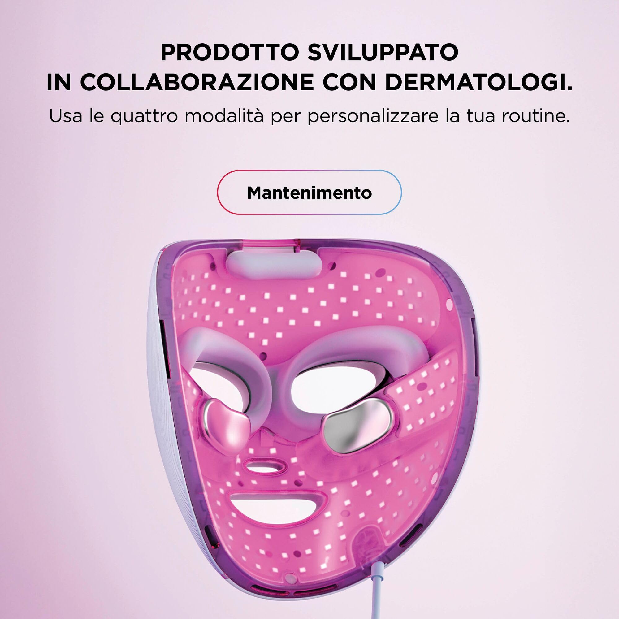 Shark CryoGlow Maschera LED Viso FW312EUPL, LED rossi e blu, terapia luce infrarossa, USB-C, telecomando, Lilla freddo