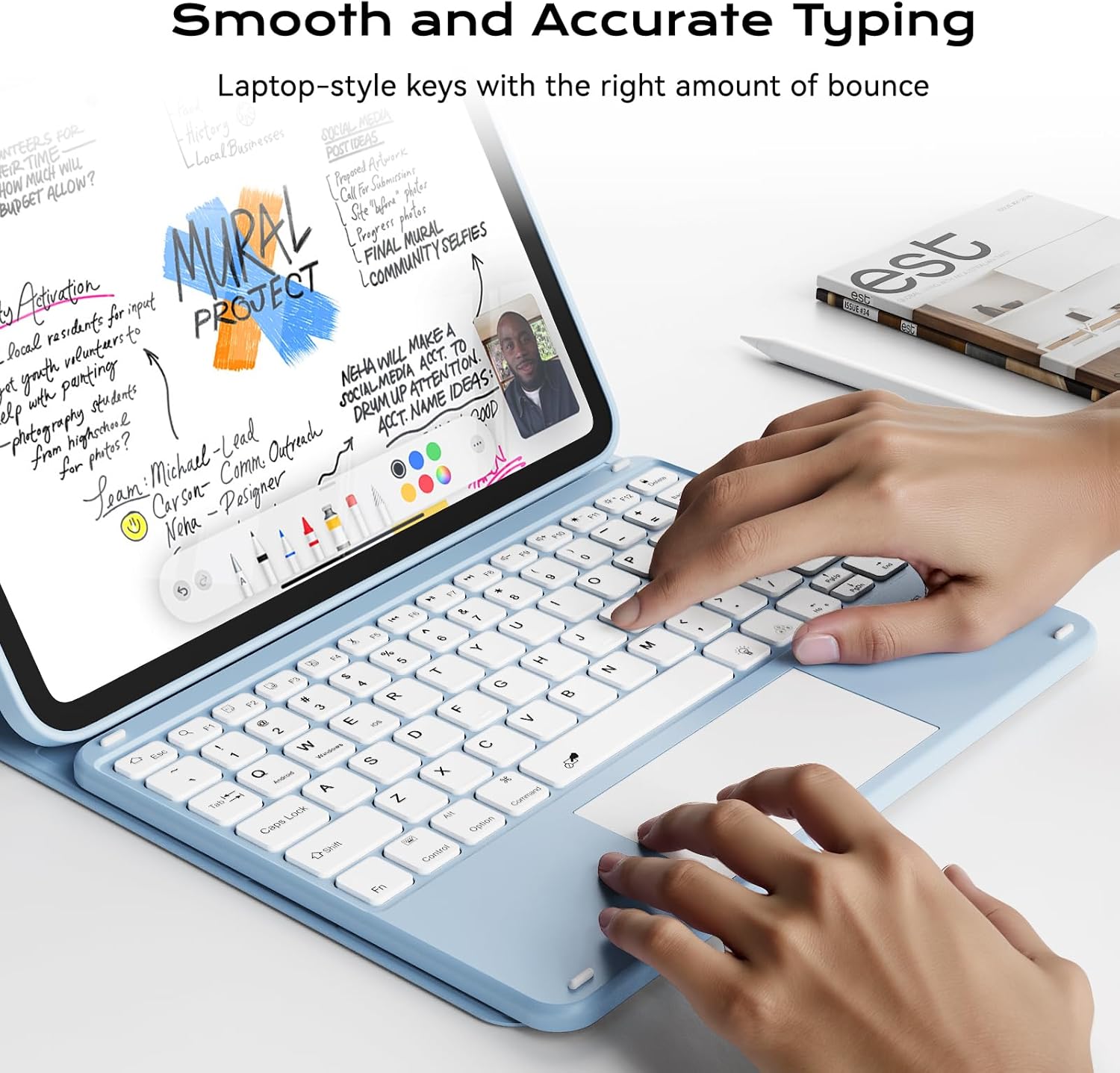 aoub Compatible for iPad A16 Case with Keyboard 11th /10th Generation 2025/2022, Multi-Touch Trackpad, 7 Color Backlit, Detachable Bluetooth Keyboard for iPad 11th/10th Gen 11 inch/ 10.9 inch, Blue
