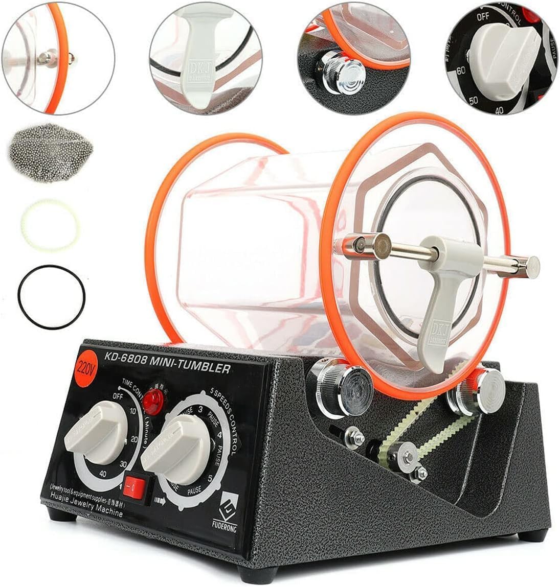 Lucidatrice per Gioielli, Mini lucidatrice rotativa a Tamburo, 110/220 V, capacità 3 kg (6,6 libbre), 5 Marce Regolabili per studi e Piccoli progetti di gioielleria (con Sfere lucidanti)