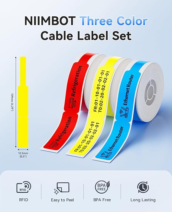NIIMBOT D11 D110 Cable Label Set 0.47 X 4.29 (12.5 X 109mm)