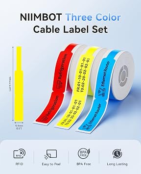 NIIMBOT D11 D110 Cable Label Set 0.47 X 4.29 (12.5 X 109mm)
