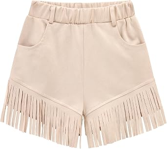 Noomelfish Kids Faux Suede Fringe Shorts Tassel Cowgirl Outfits with Pockets 5-12 Years