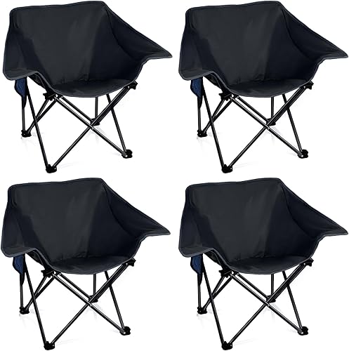 Paquete de 4 sillas de camping portátiles compactas plegables al aire libre sillas deportivas para adultos, campamento resistente, eventos Negro