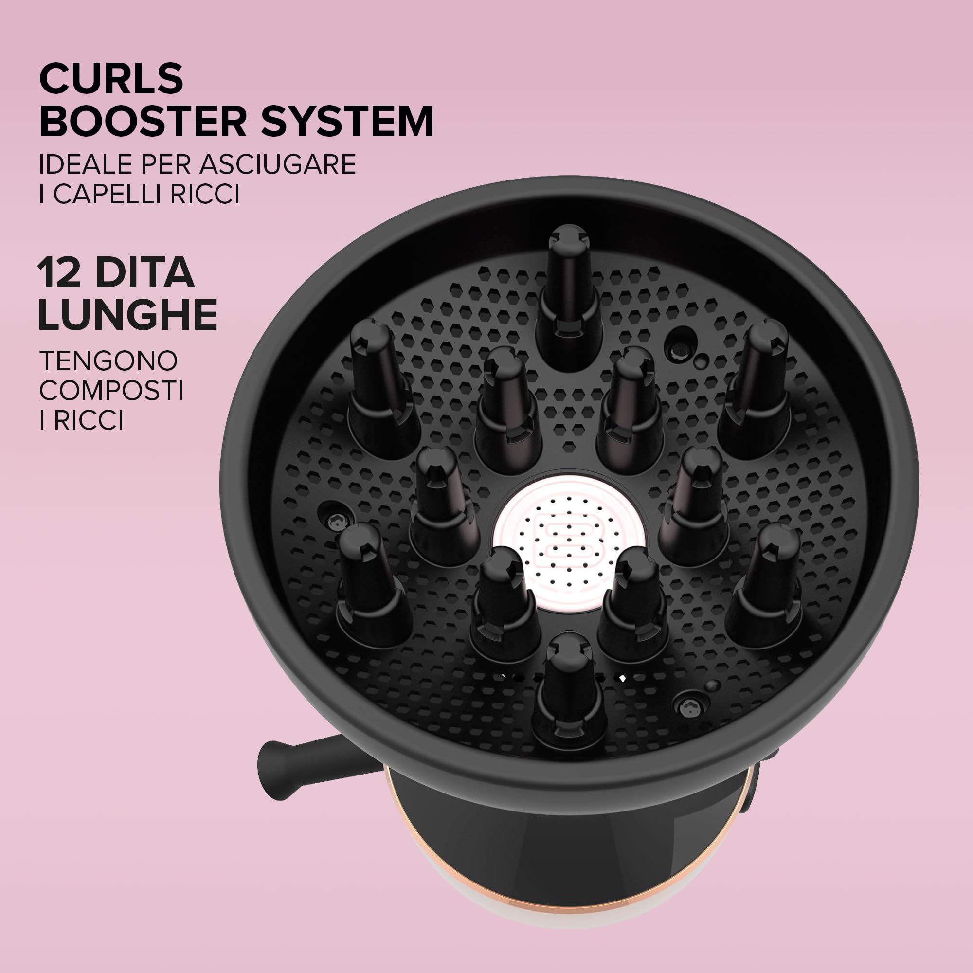Bellissima Imetec My Pro Diffon Ceramic, Diffusore ad Aria Calda per Capelli Ricci, Tecnologia Ceramica, 700 W, 2 Combinazioni Aria/Temperatura, Asciugatura Delicata Senza Effetto Crespo