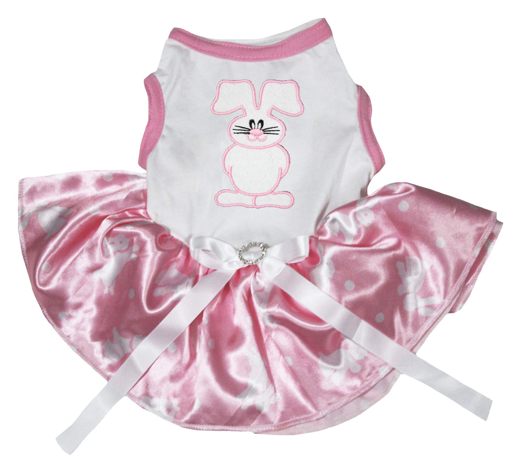 Robe pour chiot blanche à pois roses pour la chasse aux œufs
