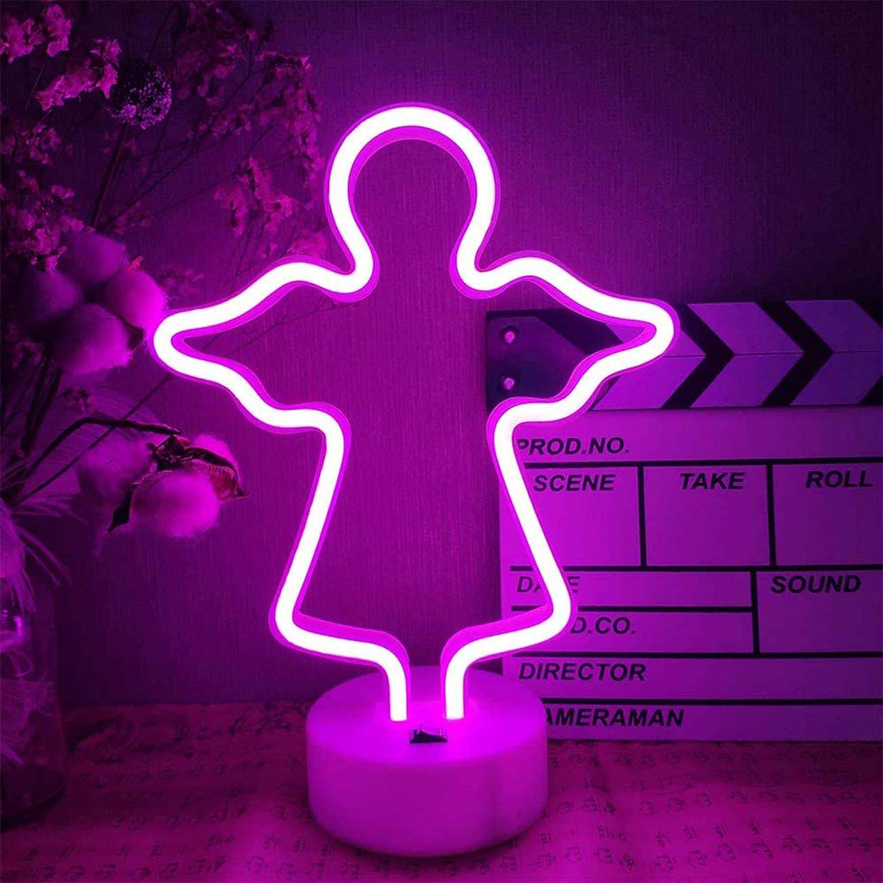 ELECDON Pink Neon Light, LED Angel Sign Shaped Decor Light, Wall Decor for Chistmas, Birthday Party, Kids Room, Living Room, Wedding Party Decor