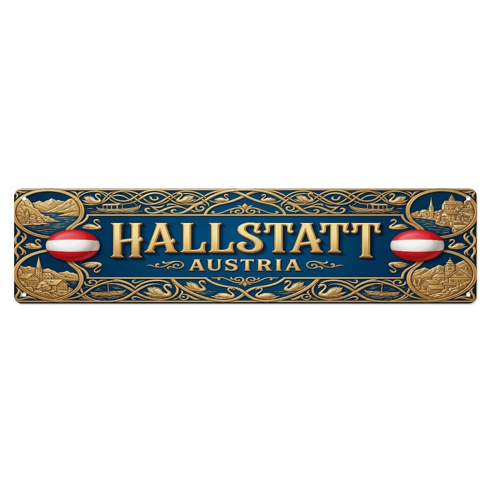 Cmhok Vintage Style Vintage Hallstatt Austria Flag Pattern Metal Tin Sign Wall Decor For Cafe, Club, Garden Metal Poster 4X16inch