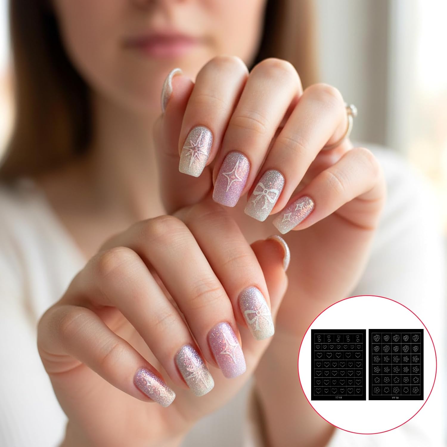 Nail Airbrush Stencils, 8 Sheets Nail Art Stickers, Printing Template Stencil Nails Guides for Manicure DIY, Arts Nails Stickers (Heart Butterfly Flowers Flame Star)
