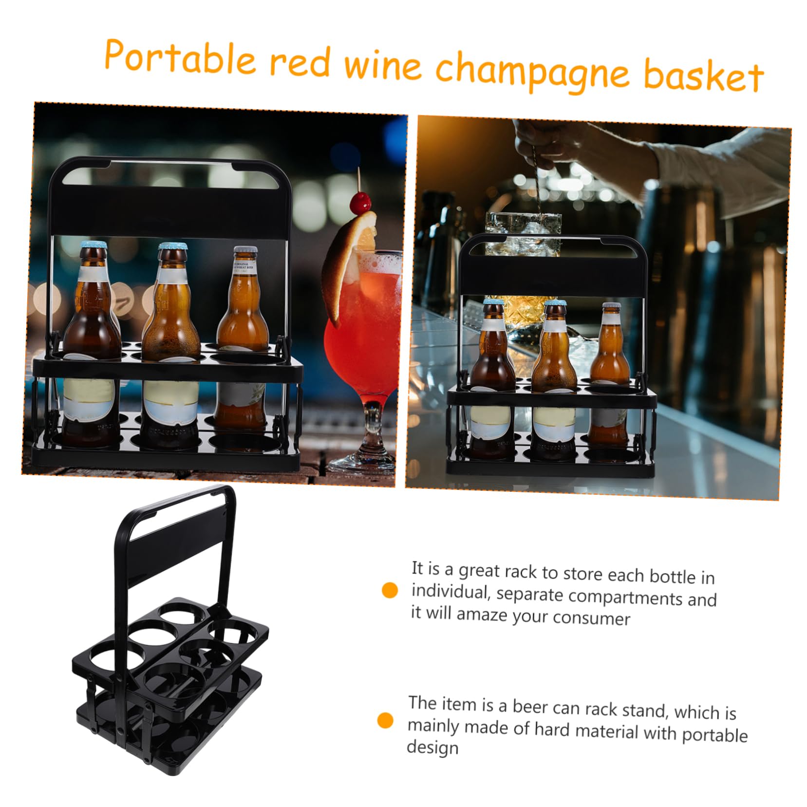 Cabilock 4 Piezas Soporte para Botellas de Cerveza Plegable y Portátil Organizador Resistente de Botellas con Asa Material y Envejecimiento para Fiestas y Uso Diario