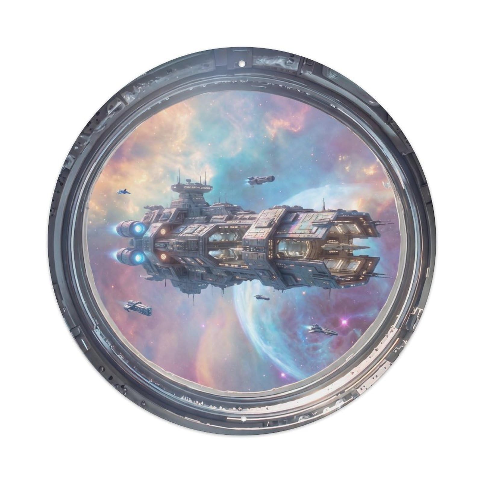 Metal Tin Sign Giant Mothership from Space Station Porthole