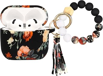 Case Compatible with AirPods 4 Case,Soft Silicone Cover with Bracelet Lanyard and Keychain, Cute Wireless Charging Protective Case for Apple AirPods 4th for Women and Men Vintage Rose