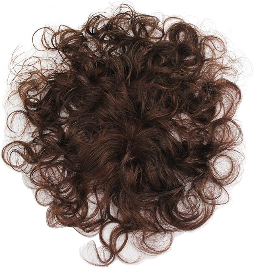 Moreal 6" Handtied Mono Top Hair Pieces Clip in Topper Closure Curly Human Hair Top Piece for Women Thin Hair Chestnut