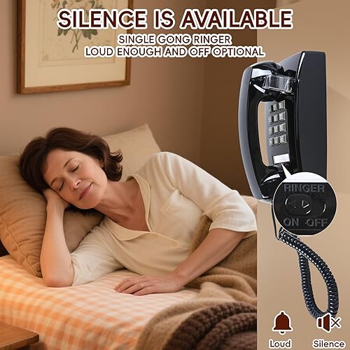 Miniatura 5 de Teléfono de pared clásico retro, teléfono fijo con cable vintage, plástico beige, timbre mecánico, línea alimentada, operación de una sola línea