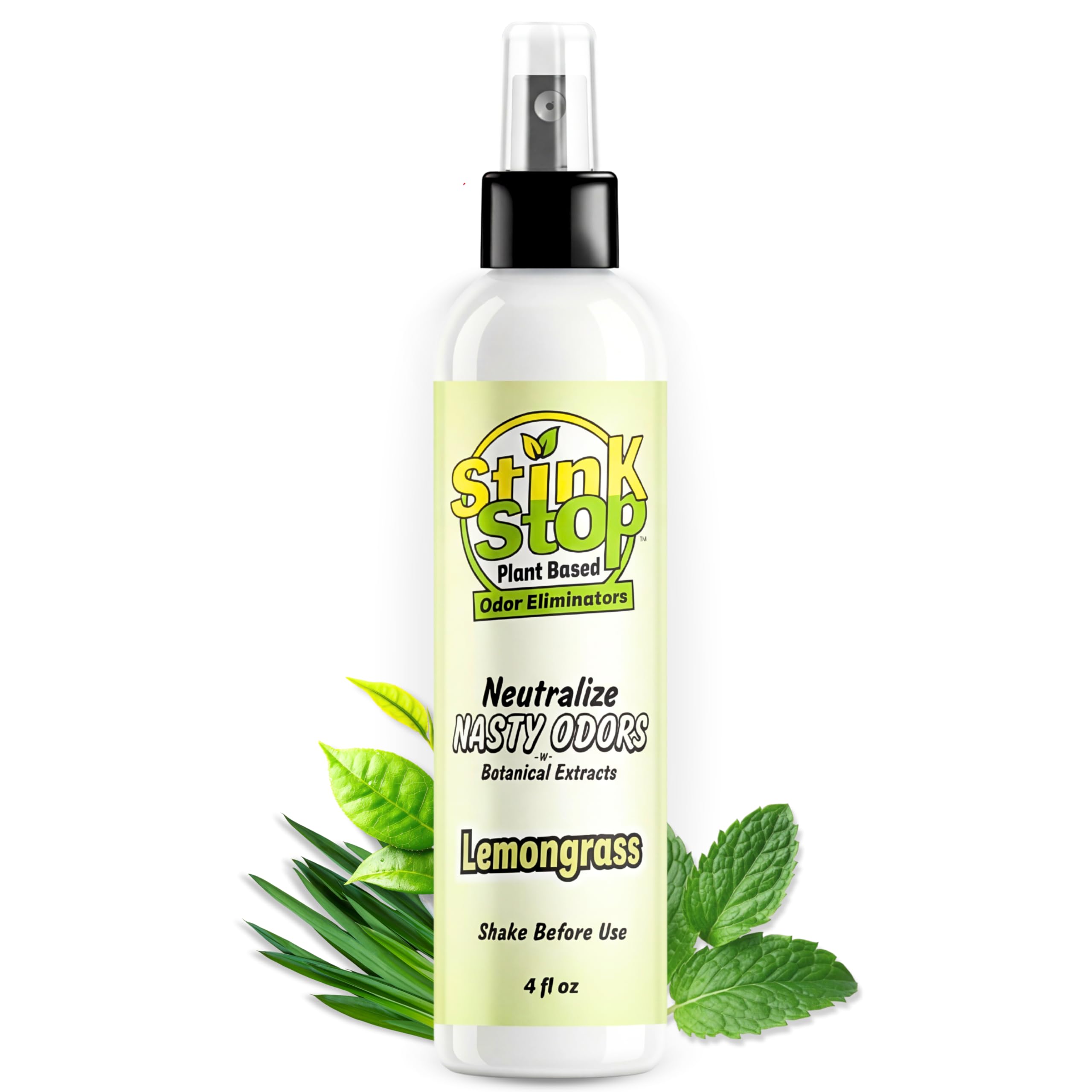 Plant Based Odor Eliminator: Neutralizing Spray - Refresh Stubborn Stinky Odors w/Botanical Extracts Area Deodorizer, Post Poop Spray &amp; Car Interior Funk Freshener (4 fl oz, Lemongrass)