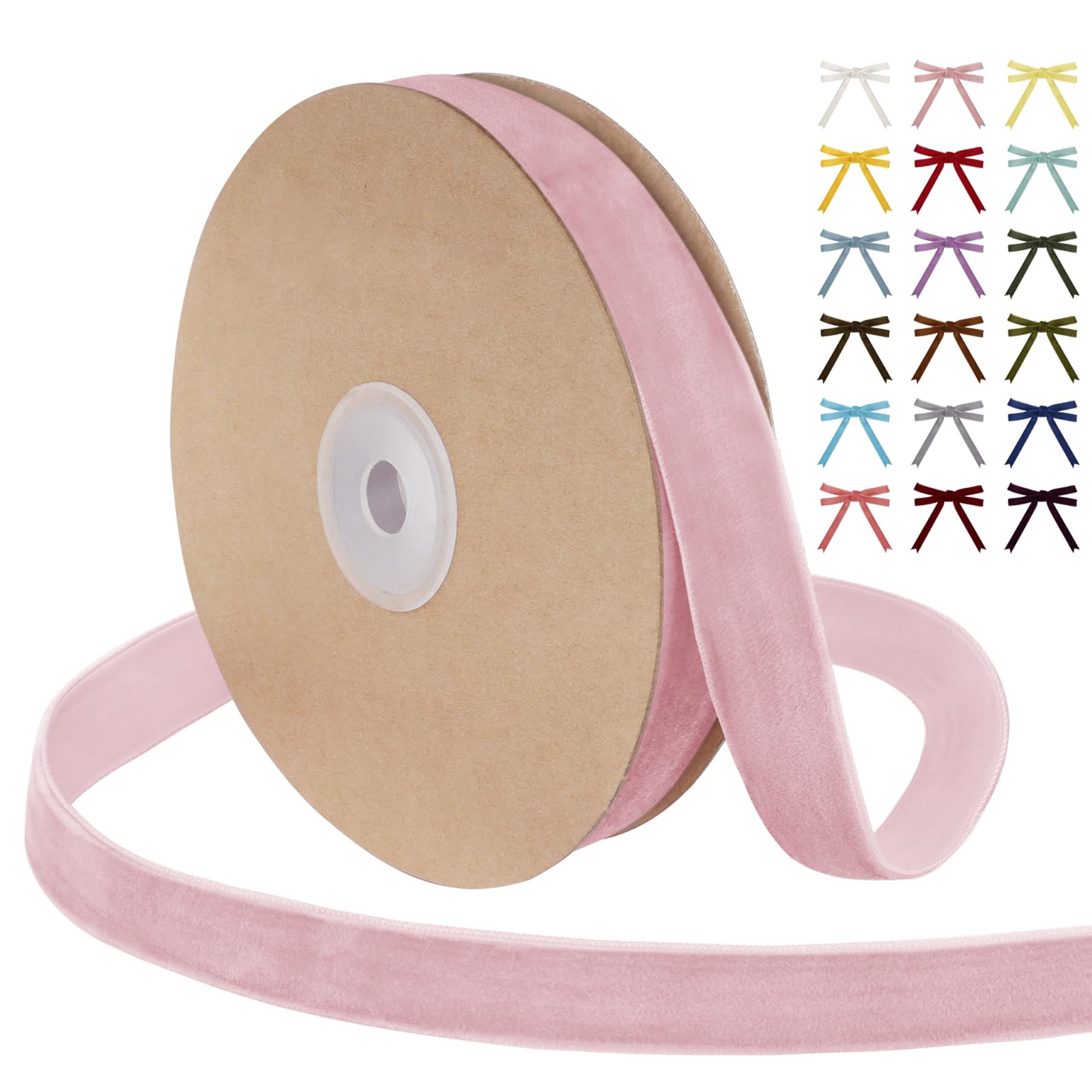 Uiopa Light Pink Velvet Ribbon, 20mm x 9m Single Face Wrapping Ribbon, Vintage Velvet Ribbons for Gift Wrapping, Wreaths, Wedding, Party, Home Decor, DIY Crafts