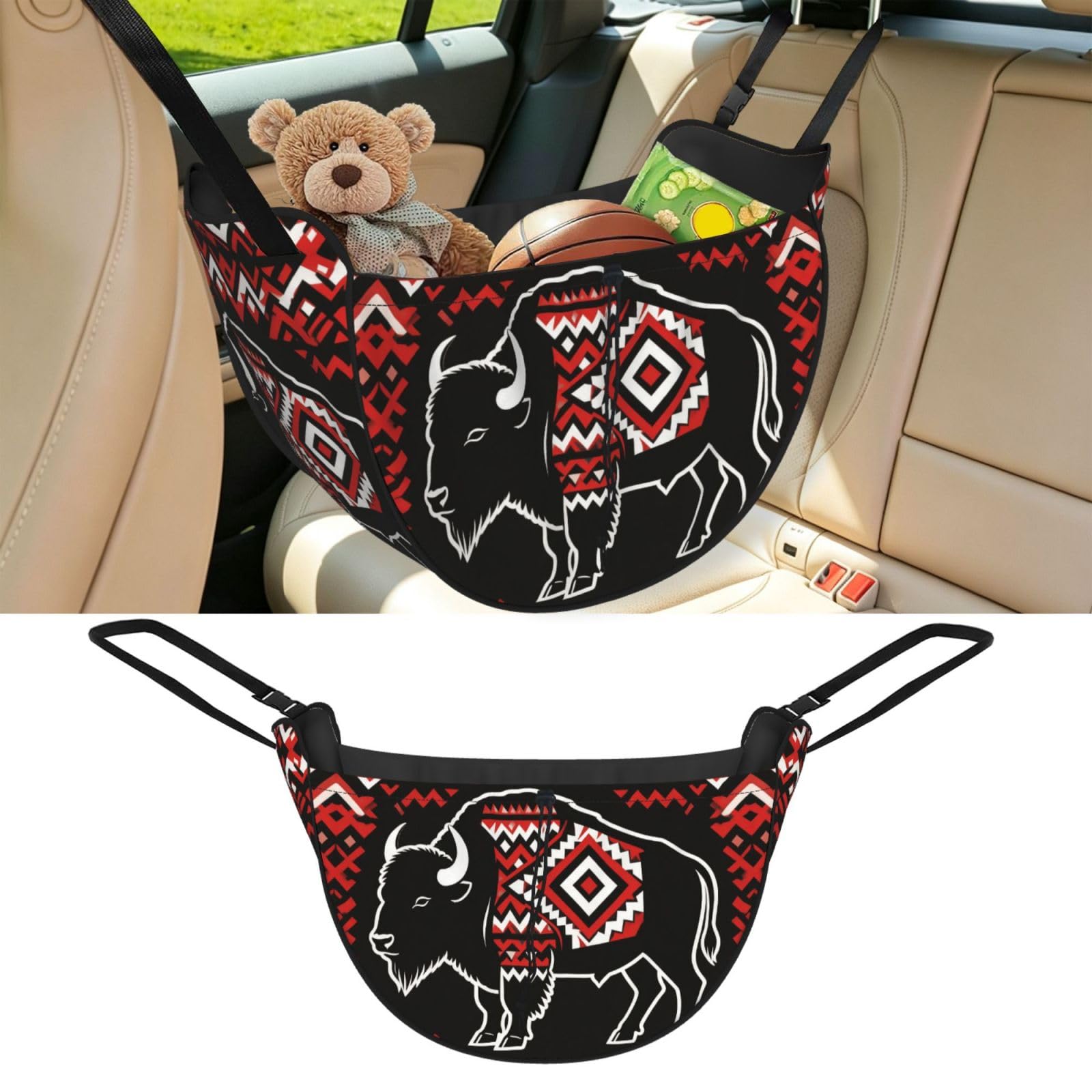 Cntdbu Black Bison Totem Art Car Seat Organizer-Backseat Storage Bag For Travel