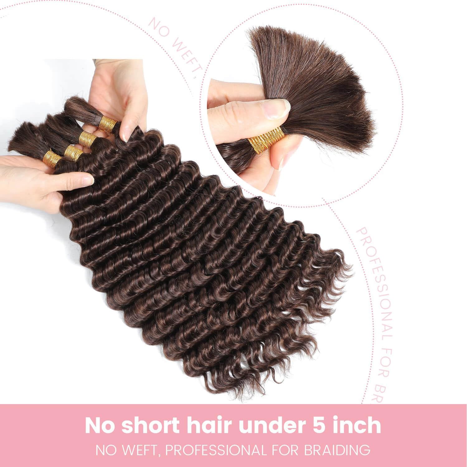 Flyroseing Dark Brown Human Braiding Hair, Boho Braids Human Hair extensions for Braiding #4 Color - Image 3